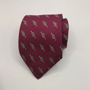 Vtg Haband Mens Tie Burgundy and‎ Gold Geometric Tie 58” X 3.2”